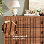 Modern Chest of Drawers with 9 Drawers,Deep Drawers,Clothes Organizer,Large Storage Cabinet for Living Room, Bedroom,Hallway,with Anti-Tipping Device, Walnut.