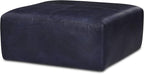 POLY & BARK Sequoia Ottoman – 35” Square Pouf with Feather-Down Topper – Full-Grain Leather Upholstered Pouf Ottoman for Living Room – Italian Leather in Midnight Blue