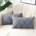 decorUhome Spring Throw Pillow Covers 12x20 Inch Set of 2, Soft Plush Faux Fur Wool Lumbar Blue Grey Couch Pillow Covers, Decorative Neutral Pillow Cases for Bed Sofa Living Room Home Decor