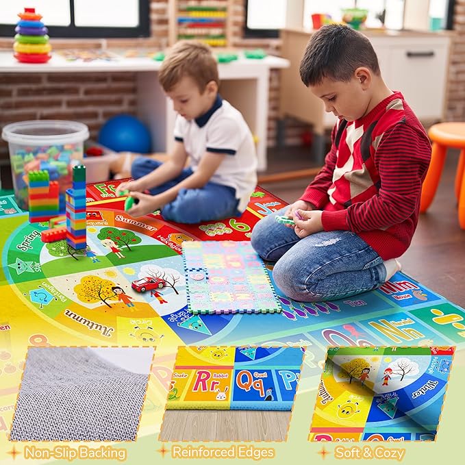8x10 Kids Rug for Classroom & Playroom - ABC Alphabet Educational Area Rug with Animals Numbers & Colors - Non-Slip Carpet Playmat for Nursery Preschool Elementary