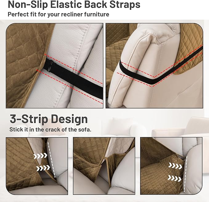 Reclining Sectional Couch Covers 100% Waterproof Velvet L Shape Recliner Couch Covers for Sofa Pets Washable Anti Slip Recliner Slipcovers with Pockets (5 Seat Sofa with 1 Console, Light Tan)