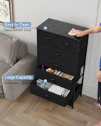 Crestlive Products Vertical Dresser Storage Tower - Sturdy Steel Frame, Wood Top, Easy Pull Fabric Bins, Handles - Organizer Unit for Bedroom, Hallway, Entryway, Closets - 7 Drawers (Black)