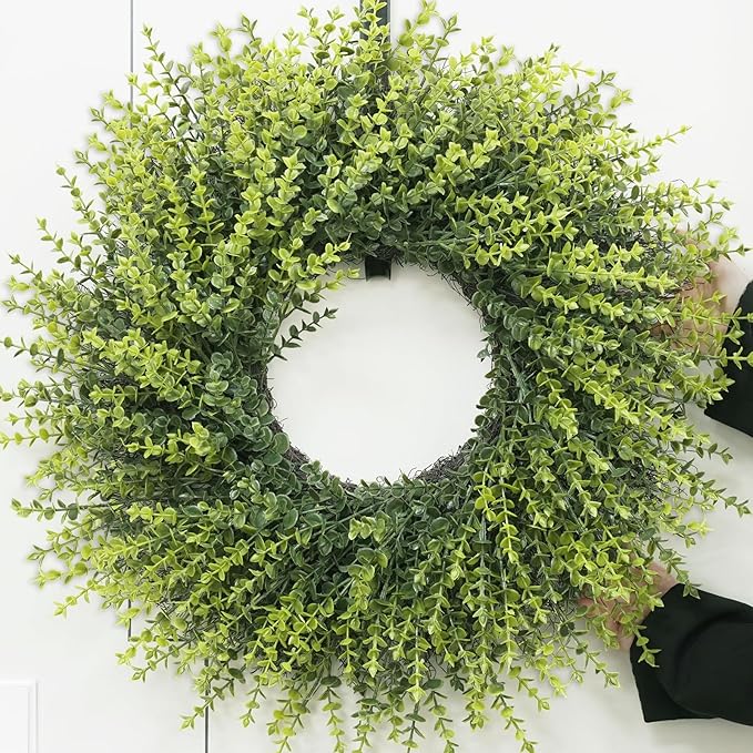 28In Large Boxwoods Door Wreaths for Front Door Spring Summer Outside All Season Green Year Round Artificial Greenery Wreath for Wall Window Rustic Farmhouse Home Outdoor Indoor Decorations