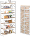 4NM 7 Tiers No Assembly Book Shelves, 72.4" H Folding Bookshelf Bookcase Open Industrial Foldable Shelves for Bedroom, Living Room, Home Office - Natural White