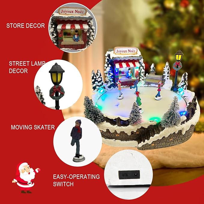 Christmas Village House Collectible Building Christmas Decor Estatua de la cabaña del Pueblo navideño Home Decoration Snow Globe Display Skating Pond Animated Theme Park with 8 Music (M)