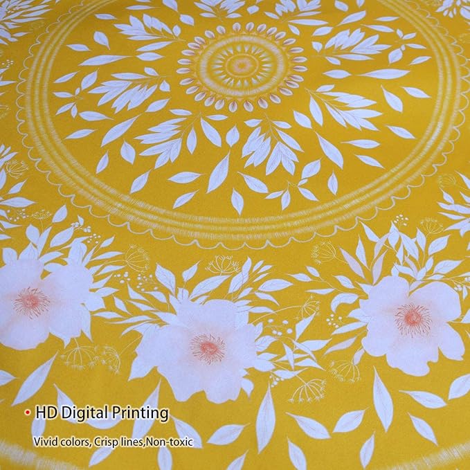 Lifeel Yellow Bohemian Tapestry Wall Hanging, Mandala Floral Medallion Hippie Tapestry with White Aesthetic Wreath Design, Gold Wall Decor Blanket for Bedroom Home Dorm,Large 68×80 inches