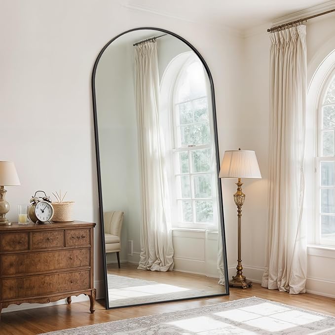 Full Length Mirror, 76" x 34" Arched Full Body Mirror Large Standing Floor Mirrors, Mirrors for Bedroom, Bathroom, Living Room Standing or Wall Leaning, Black