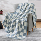 WRENSONGE Checkered Throw Blanket, Grey Blue Soft Cozy Fluffy Warm Hand Made Throw Blankets for Couch, Sofa, Chair, Bed, Camping, Picnic, Travel Lightweight Bed Blanket - 60"*80"