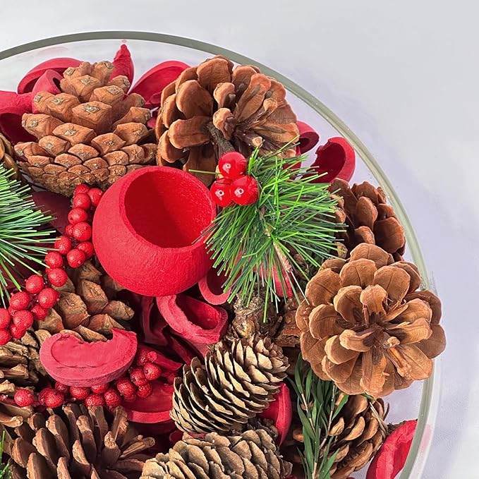 Christmas Potpourri Bag, Apple/Cinnamon Scented Potpourri Bowl Filler,Winter Xmas Red Decorative Dried Flower, Bulk Holiday Bathroom Vase Decor(20 oz)