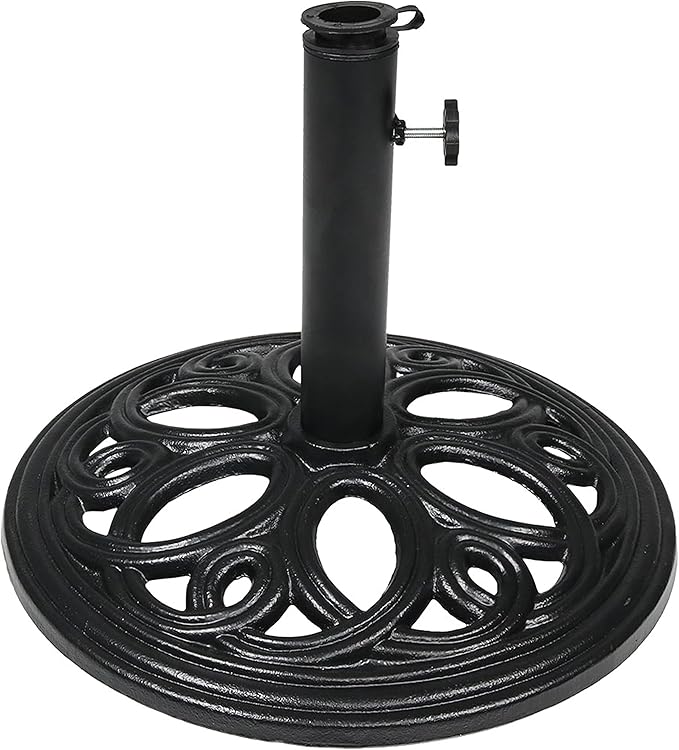 Sunnydaze 24lb Cast Iron Patio Umbrella Base - Heavy-Duty Round Metal Outdoor Market Umbrella Stand for Outside - 18-Inch - Black - Pretty Petals