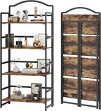 JSB No Assembly Folding Bookshelf, 4 Tier Book Shelf for Storage, Vintage Wood Foldable Bookcase for Living Room, Bedroom, Office Organization Shelves