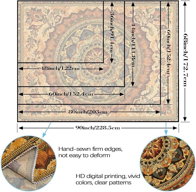 Lifeel Orange Mandala Tapestry, Boho Hippie Medallion Tapestries Home Decor for Bedroom Living Room Dorm, 36x48 inches