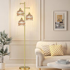 Gold Floor Lamp for Living Room Bedroom,Modern Floor Lamps with Unique Glass Shades,68IN Mid Century Tall Standing Lamp,Vintage Tree Floor Lamp for Corner Office Reading,3 Light Bulb Included