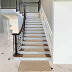 PURE ERA Bullnose Carpet Stair Treads Set Tape Free Non-Slip Indoor Stair Protectors Pet Friendly Rugs 9.5" x 30"(7 Pieces,Khaki Diamond Trellis)