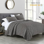 HORIMOTE HOME Quilt Set King Size Grey, Classic Geometric Diamond Stitched Pattern,Microfiber Ultra Soft Lightweight Bedspread Coverlet for All Season, 3 Piece Includes 1 Quilt and 2 Shams