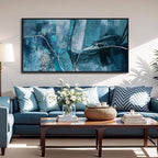 Abstract Canvas Wall Art -Blue-Green and Fan Art Large Wall Decor for Living Room Bedroom Decoration Framed Teal Pictures Artwork for Walls Size 29x58Inches