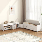 HOMEFORT 54.4" Shoe Bench with Lift Top Storage, Entryway Bench with Cushioned Seat, Wooden End of Bed Bench, Shoe Cabinet Bench with Hidden Storage Space, for Bedroom, Hallway,White