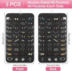 Hanging Jewelry Organizer for Closet with Swiveling Hanger, 17 x 30 In, 80 Clear Pockets Jewelry Organizer Hanging for Jewelries, Earrings, Accessories (Beige) (3, Black)