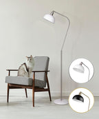 HarvestLand Halo Brass Floor Reading Lamp – Adjustable Pharmacy Floor Lamp with Solid Base, Reading Lamps Floor Standing, White Floor Lamp for Living Room or Over Chair Use, Bedroom, Antique Décor
