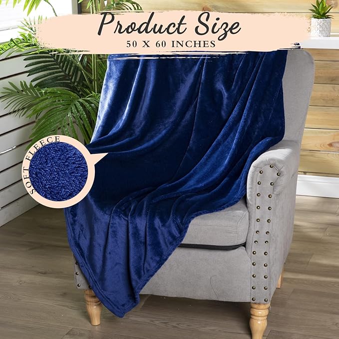 Tinideya 12 Pcs Flannel Fleece Throw Blanket Bulk 50 x 60 Inch Soft Fleece Blanket Warm Throw Blanket Coral Blankets for Couch Sofa Home Wedding Gifts Season (Navy Blue)