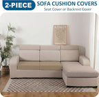 100% Waterproof Couch Cushion Covers, Replacement Sofa Cushion Covers, Stretch Individual Sofa Seat Cushion Slipcovers Furniture Protector for Kids Pets (2-Piece Loveseat Cushion Cover, Sand)