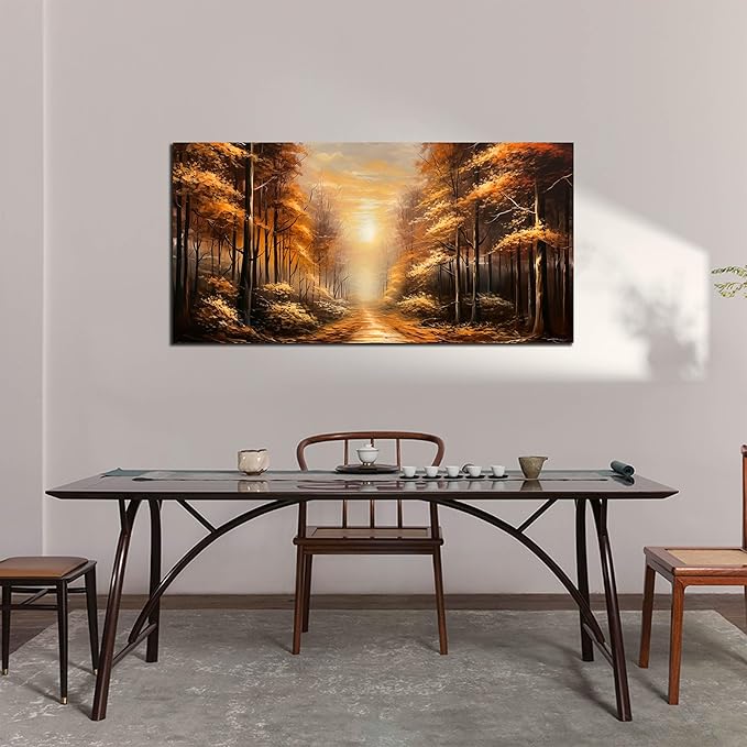 Large Wall Art for Living Room Bedroom Office Gold Forest Artwork Sunrise Landscape Nature Pictures Modern Wall Art Framed Canvas Prints 29x59 Inch