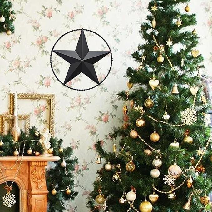 JoyEvy 9.5" Black Barn Star Wall Decor, Metal Stars for Outside or Inside of House, Iron Texas Stars Rustic Vintage Western Country Home Farmhouse Wall Art Decorations
