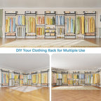 Timate U4 U Shape Garment Rack Heavy Duty Clothes Rack for Hanging Clothes, Expandable Industrial Pipe Clothing Rack Wall Mounted Closet Extra Large Closet Rack Walk in Closet System, Closet Kit Black