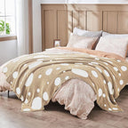 CozeCube Super Soft Fullfy Microfiber Reversible Knitted Blankets, Warm Cozy Fuzzy Plush Throw, Beige and White Polka Dot Throw Blanket for Couch Bed Sofa, 50" x 60"