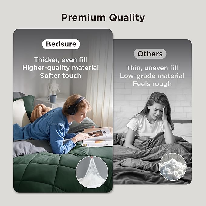 Bedsure Queen Comforter Set - 7 Pieces Reversible Forest Green Bedding, Queen Size Bed Set for All Seasons, Bed in a Bag with Down Alternative Comforter, Sheets, Pillowcases & Shams
