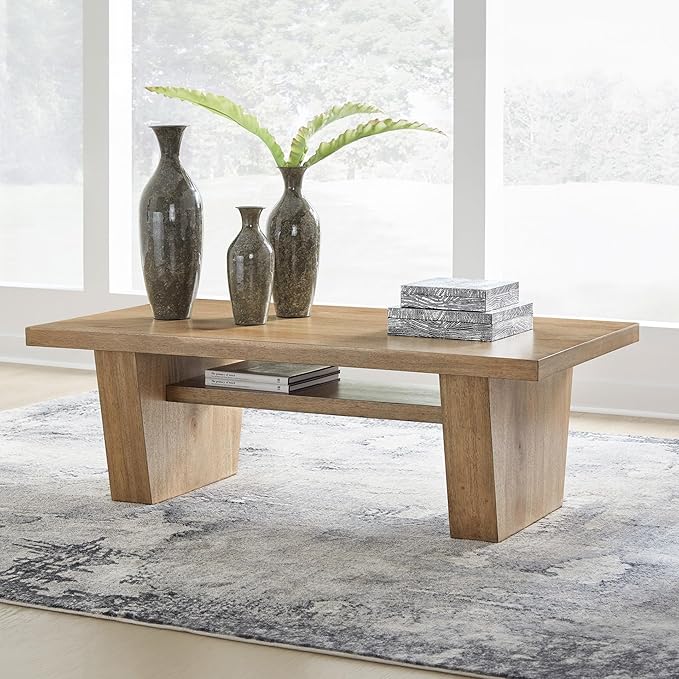 Signature Design by Ashley Kristiland Classic Cocktail Table with 1 Lower Shelf, Light Brown
