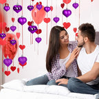 24PCS Heart Shaped Ornaments, Purple, 2 Sizes Valentines Hanging Ornaments, Glossy Baubles for Wedding Anniversary Tree Party Decorations