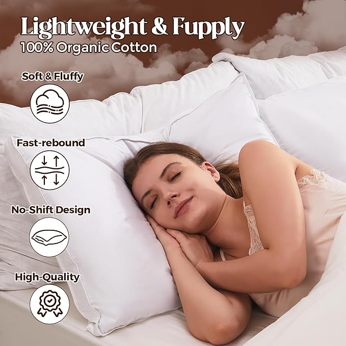 Bafode Goose Feathers Down Pillows, Pillows King Size Set of 2, 100% Cotton Cover,Gusseted Hotel Collection Bed Pillow for Back, Stomach or Side Sleepers