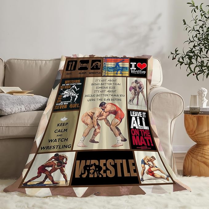 Wrestling Blanket for Boys Girls Women Men Wrestle Gifts Sports Throw Blanket Plush Cozy Flannel Fleece Fuzzy Blankets 60"X50"