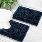 Yimobra Toilet Rugs U Shaped Washable, Extra Thick Soft Absorbent Chenille Contour Bathroom Rugs for Toilet 24x24 Inch, Quick Dry Non Slip Toilet Mat for Bath Floor, Navy Blue