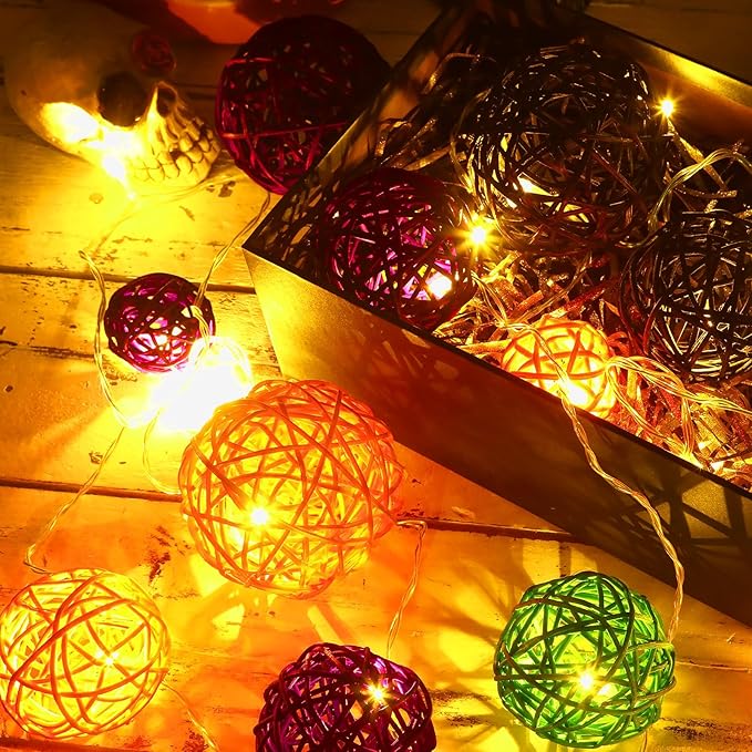 SANNIX 16 Pcs 3 Sizes Big Halloween Rattan Balls Halloween Vase Filler Decorative Balls for Bowls Wicker Balls for Party Decorations Home Table Decor Hanging Ornaments