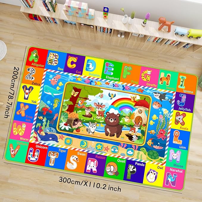 Baby Play Mat for Floor, ABC Kids Play Mat, Forest Animals Kids Rugs for Girls and Boys Playroom, Foldable Rug for Baby Toddler Infants Crawling Playing (Green, 110.2X78.7 INCH)