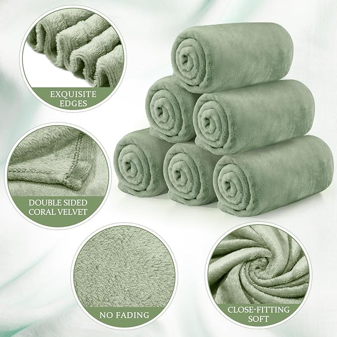 Tinideya 6 Pcs Flannel Fleece Throw Blanket Bulk 50 x 60 Inch Soft Fleece Blanket Warm Throw Blanket Coral Blankets for Couch Sofa Home Wedding Gifts Season (Sage Green)