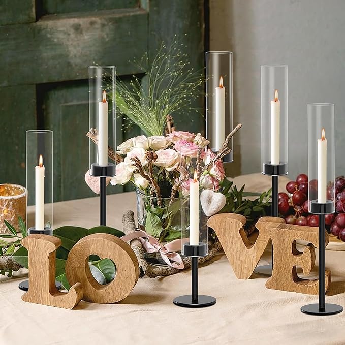 6 Black Candle Holders Set – Modern Candlestick Holders for Dining Room Decor, Candle Stick Holder Set for Weddings, Centerpieces for Tables, Gift for Home Decor, Coffee Table Candle Holder Decor