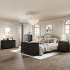 GarveeHome Farmhouse Black Dresser for Bedroom with 6 Drawer, Double Dresser TV Stand with Vintage Handle, Wide Wood Dressers & Chests of Drawers, 6 Drawer Dressers for Bedroom, Living Room, Hallway