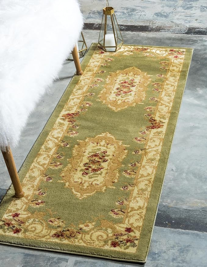 Rugs.com Chateau Collection Rug - 8 Ft Runner Green Medium Pile Rug