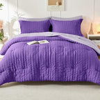 HYMOKEGE Dark Purple/Lavender Full Size Comforter Sets Seersucker 7 Pieces, All Season Luxury Bed in a Bag for Bedroom, Bedding Set with Comforter, Sheets, Pillowcases & Shams
