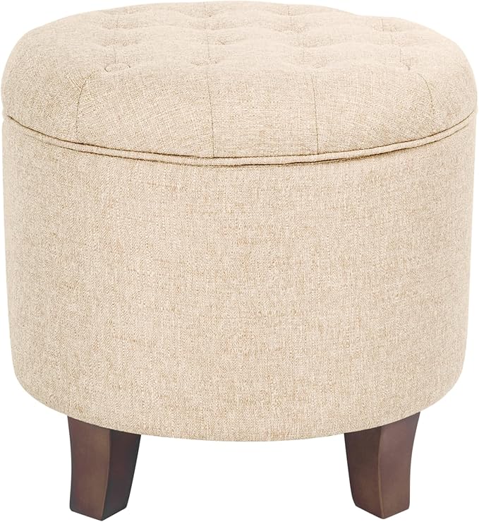 Homepop Home Decor Upholstered Round Tufted Foot Rest Ottoman Ottoman with Storage for Living Room & Bedroom Decorative Home Furniture, Twine Small