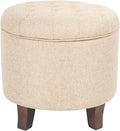 Homepop Home Decor Upholstered Round Tufted Foot Rest Ottoman Ottoman with Storage for Living Room & Bedroom Decorative Home Furniture, Twine Small