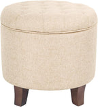 Homepop Home Decor Upholstered Round Tufted Foot Rest Ottoman Ottoman with Storage for Living Room & Bedroom Decorative Home Furniture, Twine Small