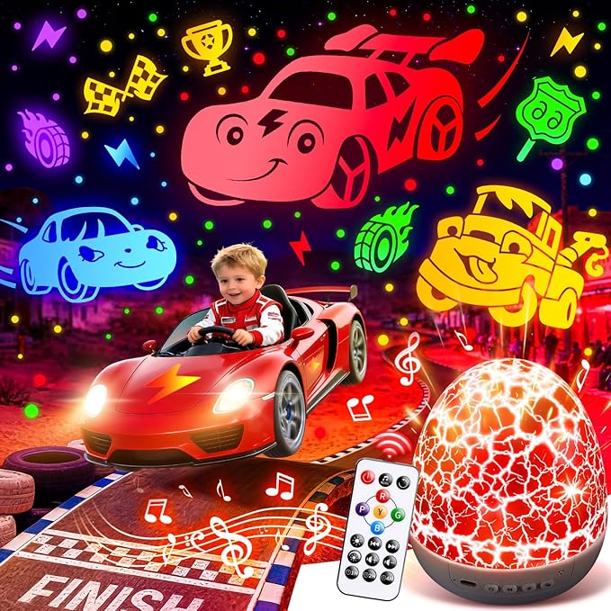 PIKOY Toy Cars Toys | 6HD Films+15 Sounds+31 Colors+Remote Control+360°Rotating | Cars for Toddlers 1-3 Toy Cars for Boys Age 4-7 Dinosaur Egg Light for Nursery Toddler Boy Birthday Gifts 1-8 Years