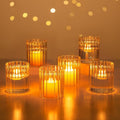 Glasseam Ribbed Glass Candle Holder: Set of 6 Clear Hurricane Candle Holder Cylinder Candle Holders for Pillar Candles Decorative Floating Candle Vases for Centerpieces Wedding Table Decoration 3.94’’