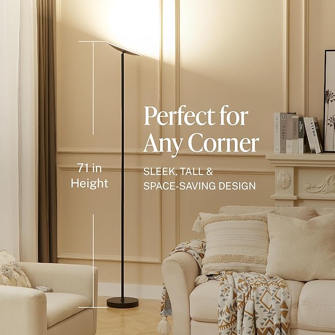 LED Torchiere Floor Lamp, 3200LM, 71" Tall Modern Torchiere Lamp in Zen Black, Stepless Dimming, Remote & Touch Control, Super Bright Light for Living Room and Bedroom, Heavy Stable Base