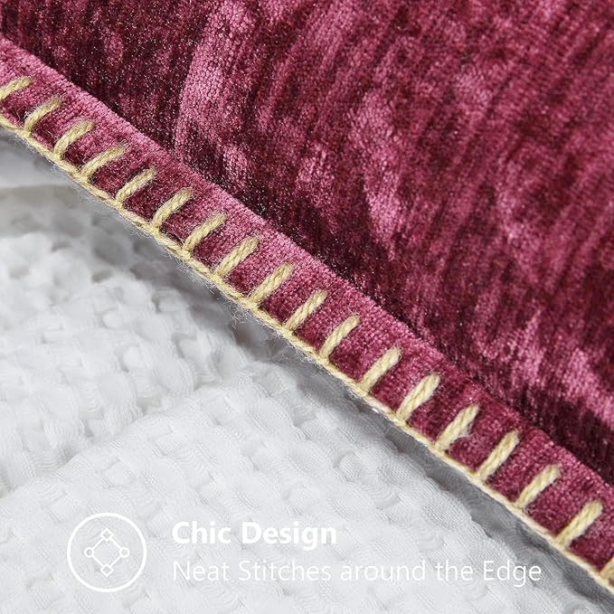 decorUhome Spring Chenille Soft Cozy Throw Pillow Covers 26x26 Set of 2, Modern Farmhouse Boho Velvet Decorative Euro Sham Pillow Cases with Stitched Edge for Couch Sofa Bed Home Decor, Rhododendron