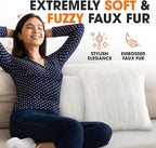 Cheer Collection Faux Fur Throw Pillows - Decorative Pillows for Couch, Bed Throw Pillows, White Accent Pillows for Bedroom or Living Room Aesthetic, Set of 2 Furry Throw Pillows, 16" x 16"